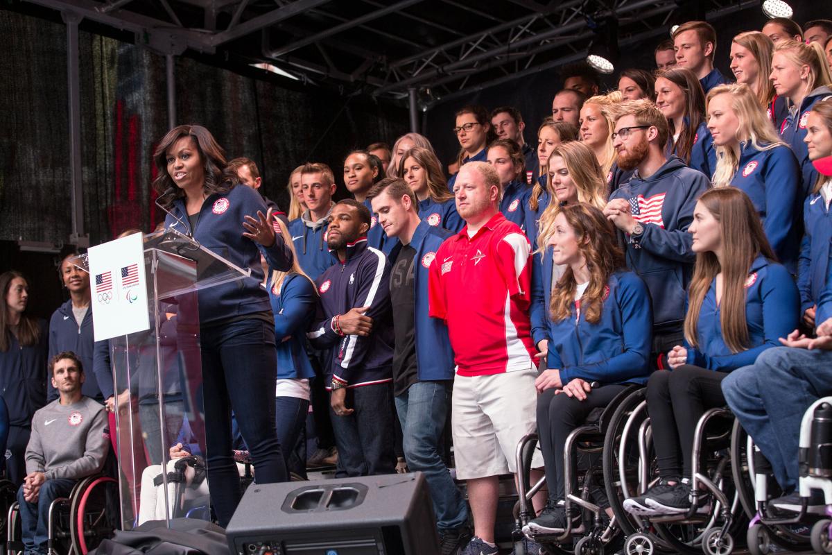 Michelle Obama speaking at USA Archery